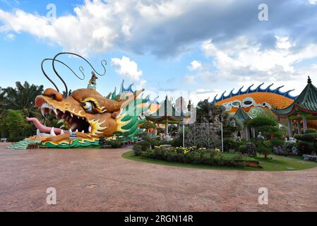 Johor, Malaysia, - Feb 8, 2019: A grand scenic traditional colourful chinese dragon temple in Yong Peng, Johor Malaysia - World`s largest and longest Stock Photo